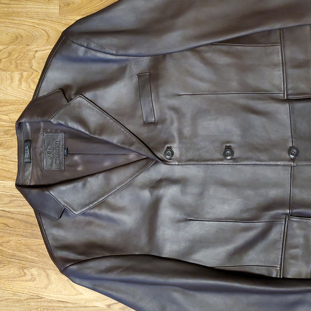 Stafford Dark Brown Genuine Leather Blazer Jacket NWOT Mens Size L - Picture 2 of 16